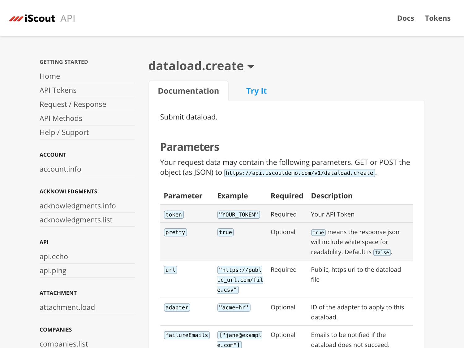 Create a Dataload with the API