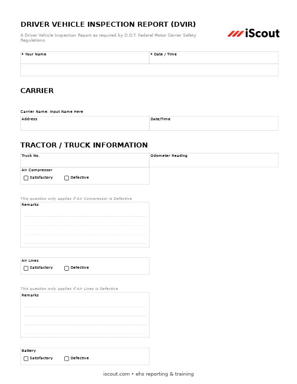 Driver Vehicle Inspection Report (DVIR) - Printable PDF