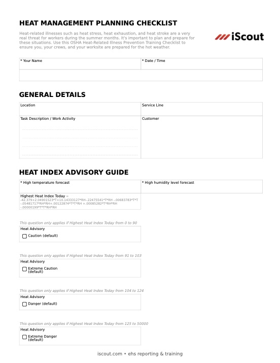 Heat Management Planning Checklist - Printable PDF