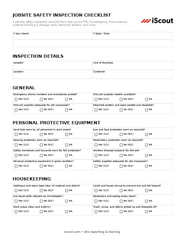 Jobsite Safety Inspection Checklist - Printable PDF