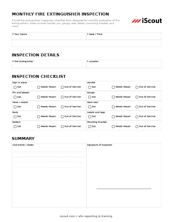 Monthly Fire Extinguisher Inspection - Printable PDF